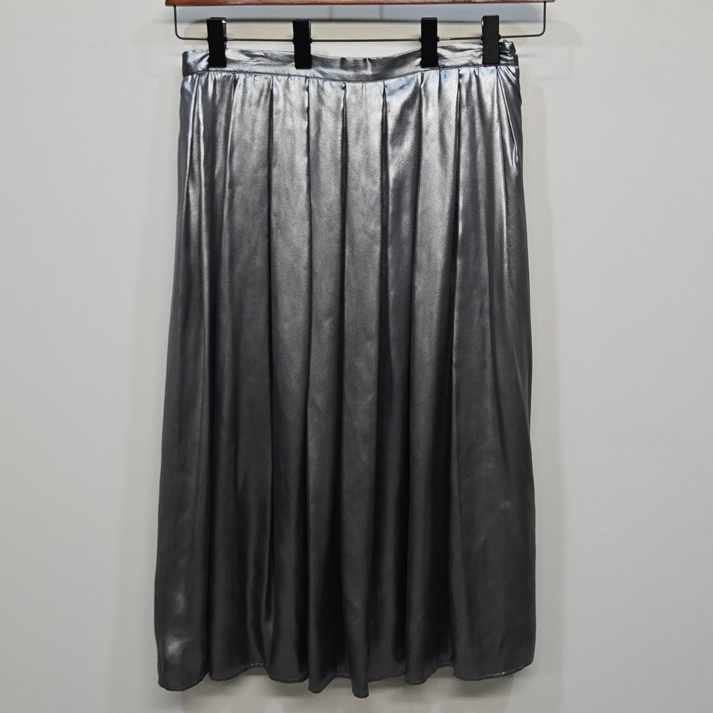 Who What Wear Metallic Midi Skirt 14 Gunmetal Silver Pleats Whimsigoth Celestial